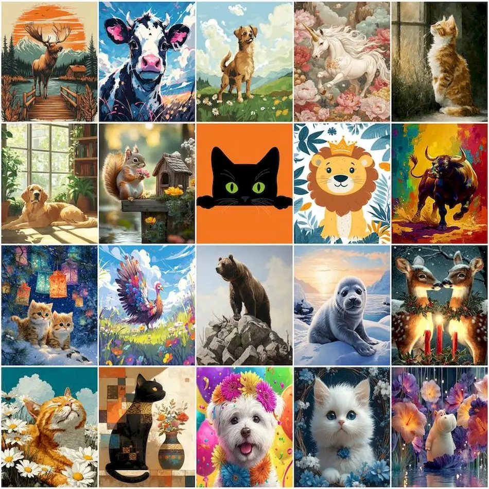 GATYZTORY الطلاء بالأرقام الرسم على قماش الحيوانات Crafts بها بنفسك الحرف علامات الألوان النفط الفن الألوان المائية رسم عناصر ديكور المنزل غير تقليدي