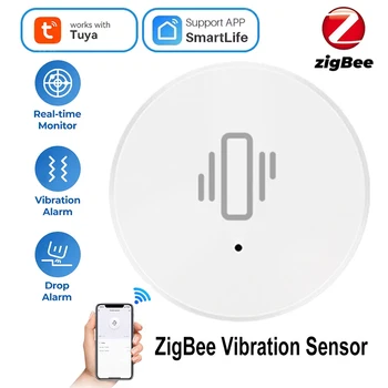 ZigBee, умный датчик вибрации Tuya ZigBee, мониторинг в реальном времени, сигнализация обнаружения дверей, окон, умная система защиты дома
