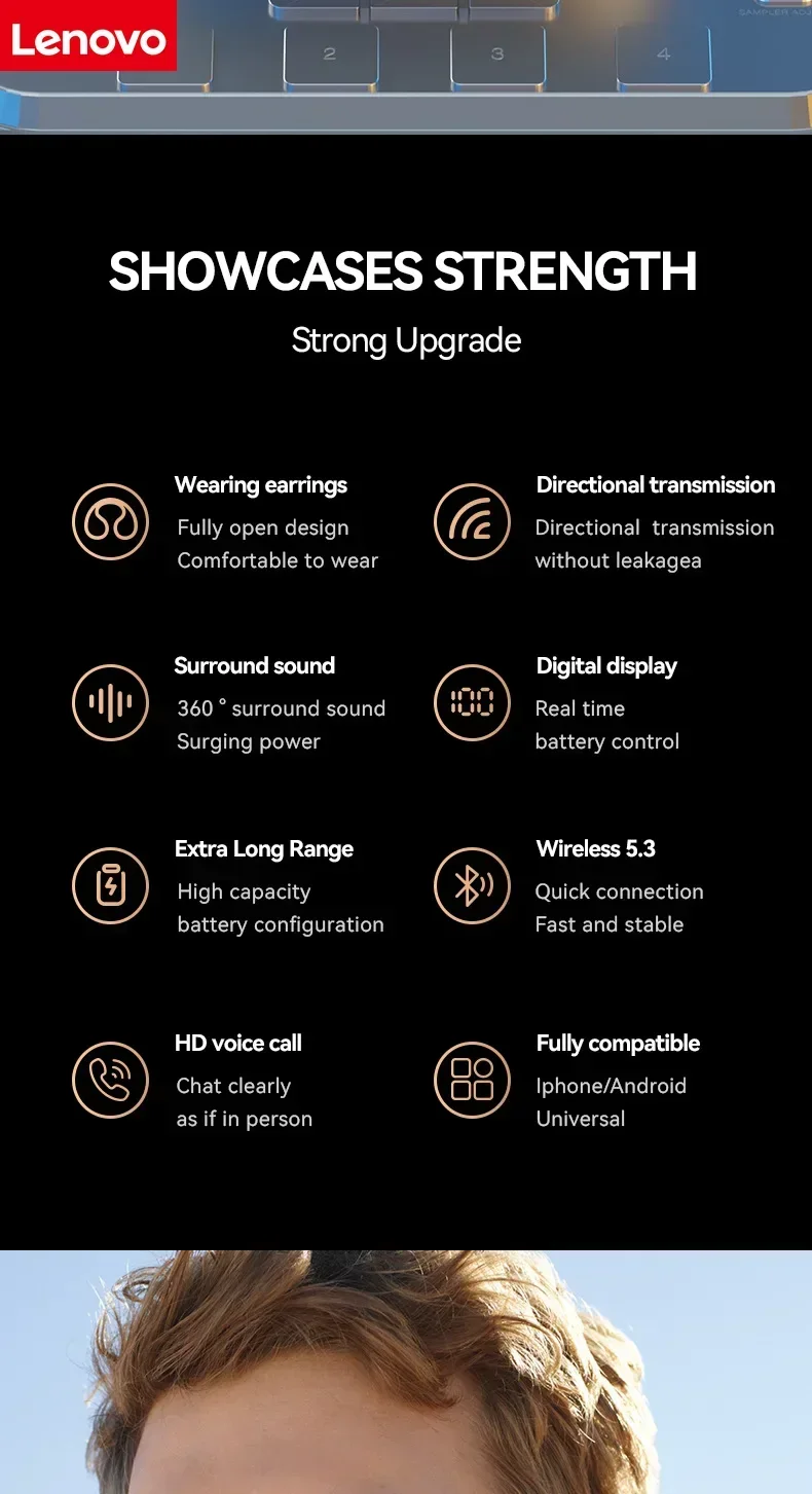 Lenovo High Quality Bone Conduction Wireless Earphones Bluetooth Noise Reduction Sports Earphones Suitable for Xiaomi Iphone