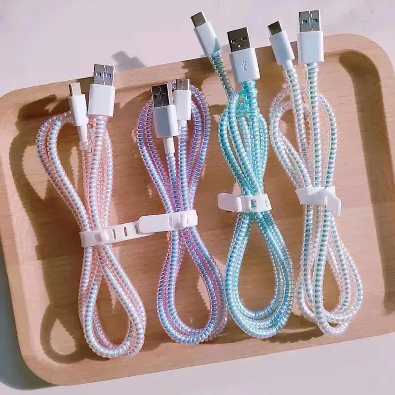 1/2pcs Charging Data Line Cable Protector Prevent Dirt Stain Wire Cord Protection Spring Wrap Cable Winder Organizer Accessory