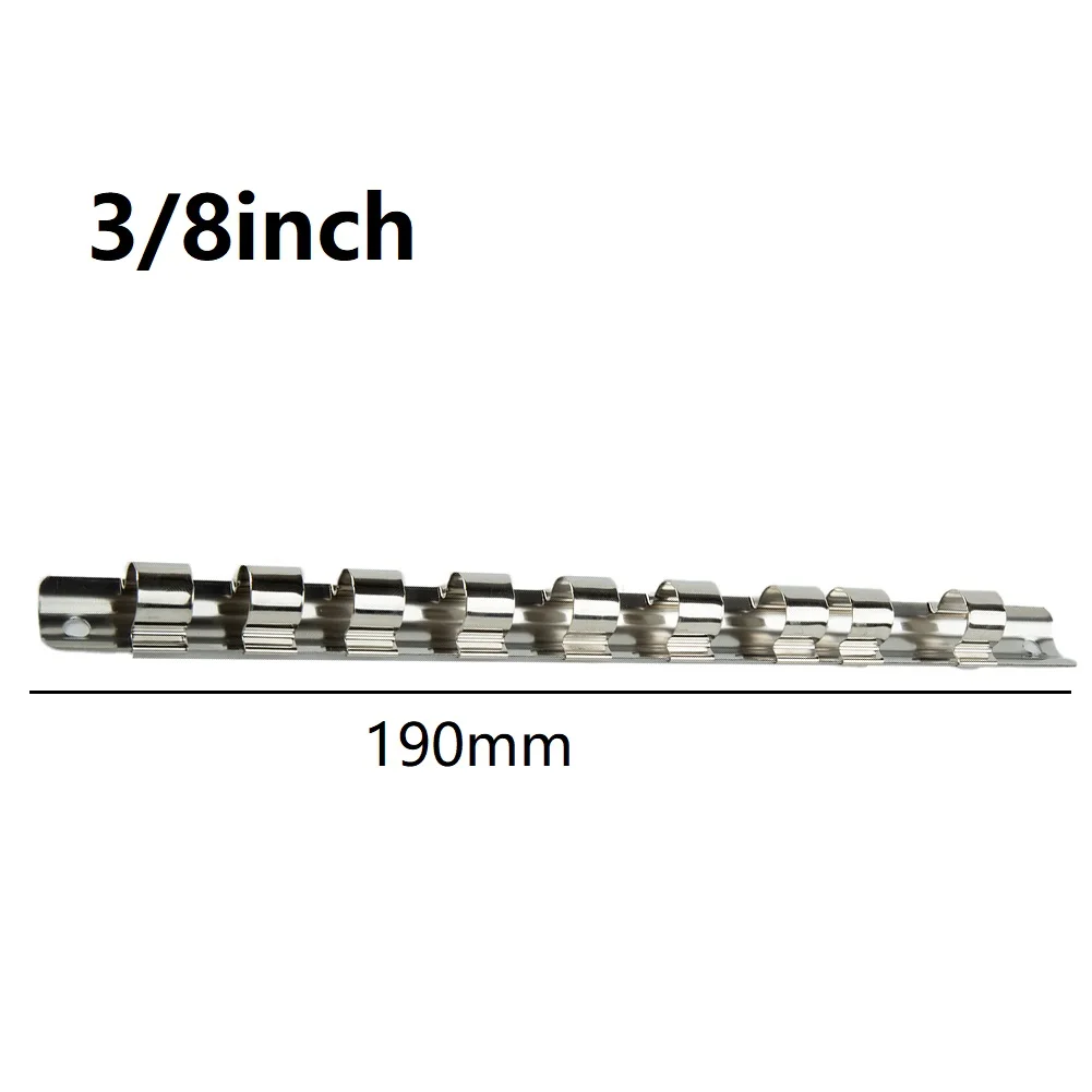 150/190/260mm Socket Rack Holder 1/4 3/8 1/2inch With 8 Clips On Rail Tool Organizer Wall-mounted Storage Rack