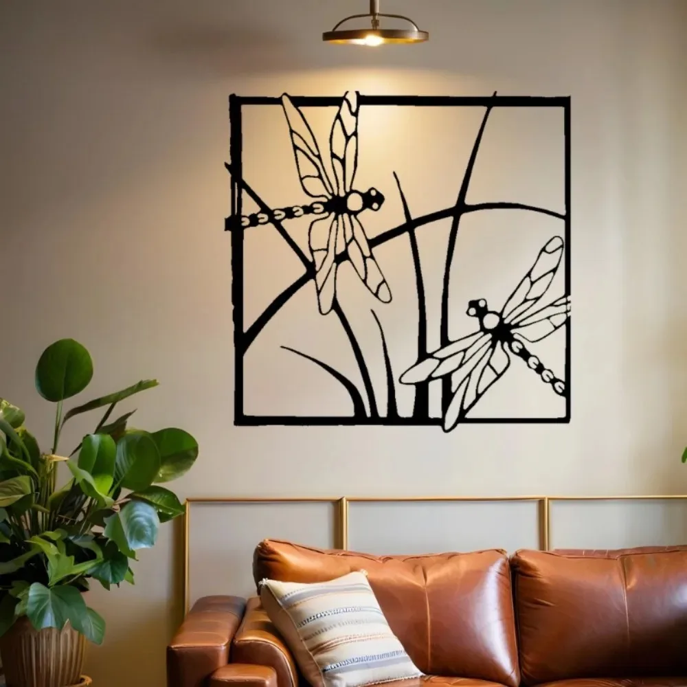 Metal Dragonfly Wall Art 2D Large Laser-Cut Iron Decor Modern Rustic Hanging Living Room No-Tool Install
