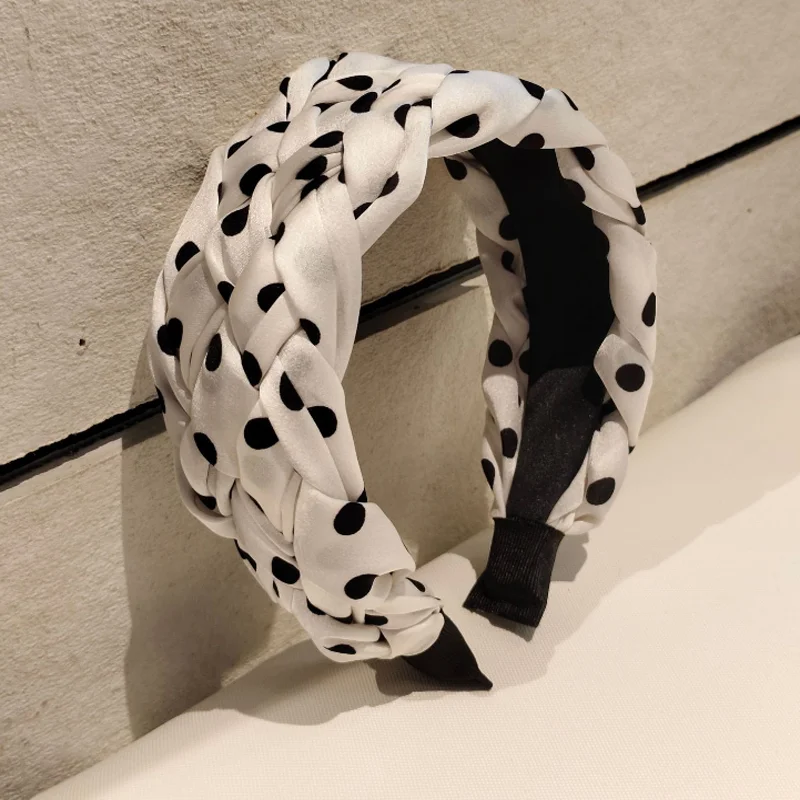 Polka Dot Braided Headband Vintage Wave Fabric Wide Hairbands Pressed Hair Headpiece Wash Face Hair Clip Women Hair Accessories