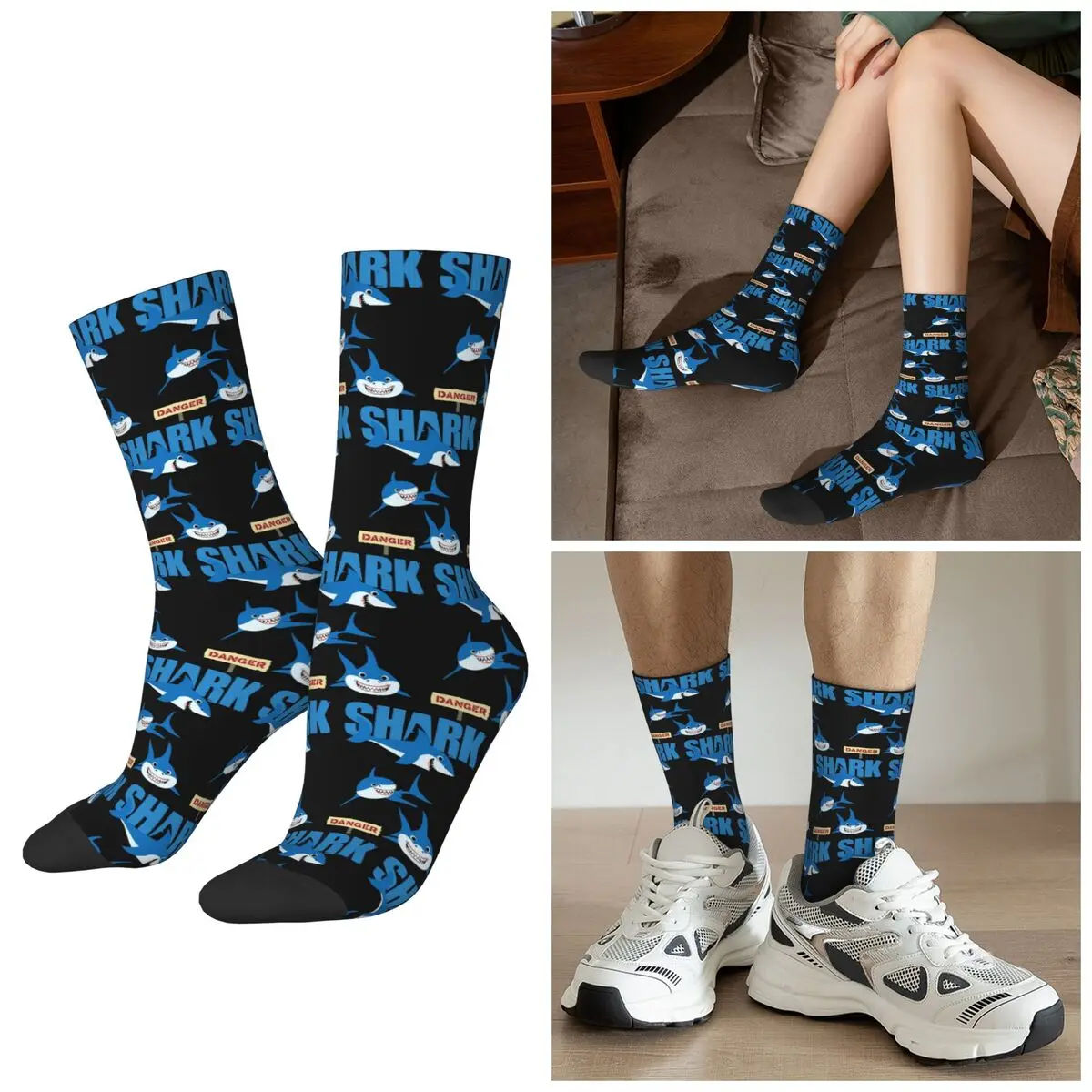 

Всесезонные носки Funny Shark Danger - Crazy Sark Lady Socks Harajuku Crew Socks Чулки в стиле хип-хоп для мужчин и женщин Подарки