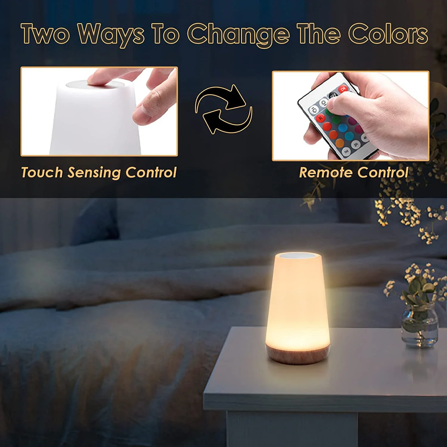 LED Rechargeable Night Light Table Lamp with 13 Colors and Touch Remote Control Dimmable RGB with Warm White Light for Bedroom
