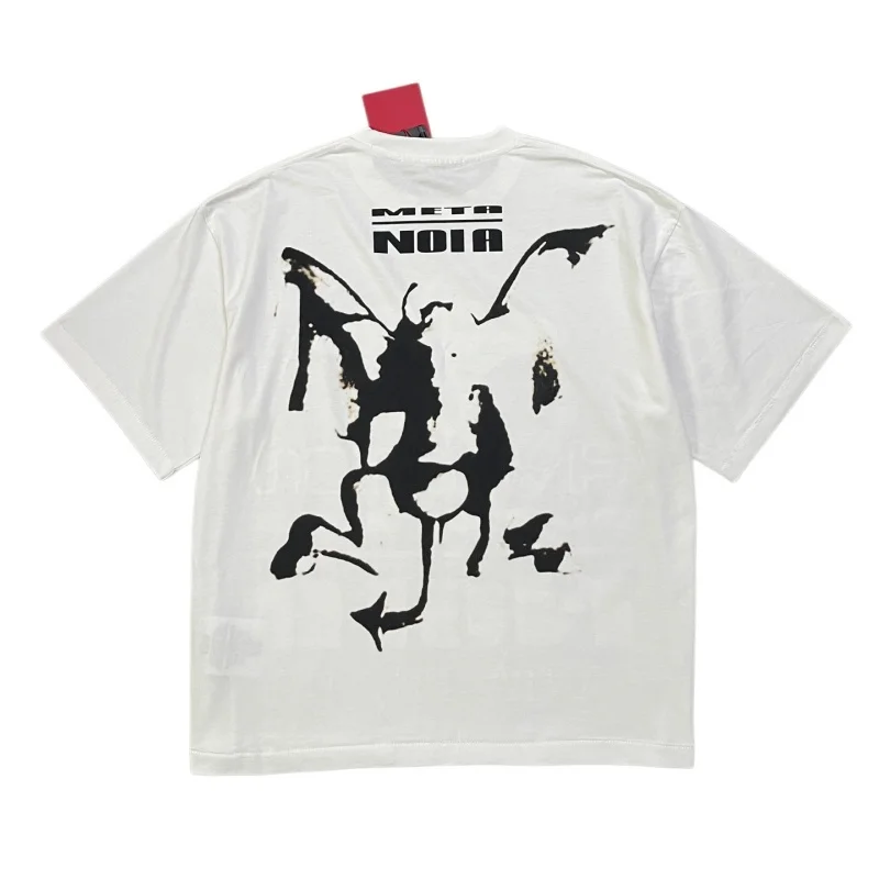 RRR123 High Street Oversized Moth and Butterfly Print Cotton T-Shirt White Summer Men's Women's Tops