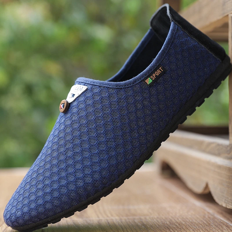 Mocassins de malha respirável masculino, tênis casual para dirigir, tênis masculino, calçado de verão, 2024