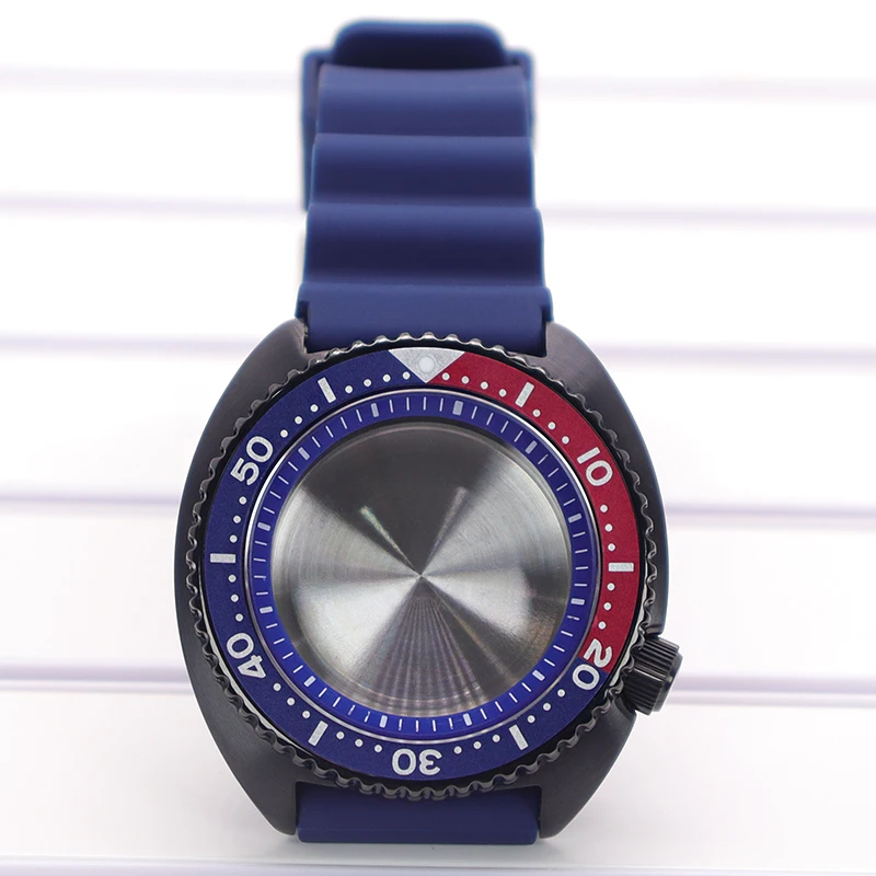 تعديل علبة 45 مللي متر لطراز أذن البحر 316L حافظة سوداء من الفولاذ المقاوم للصدأ بحزام مطاطي لحركة NH36/34/38