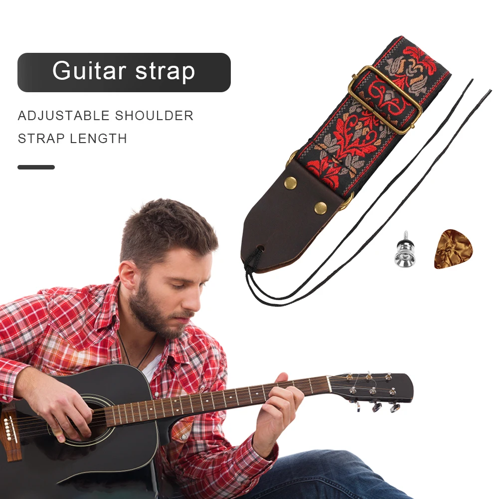 1 PC Guitar Strap Belt Soft Note Rhythm Adjustable Bass Acoustic Electric Folk Guitar Strap with Leather Ends