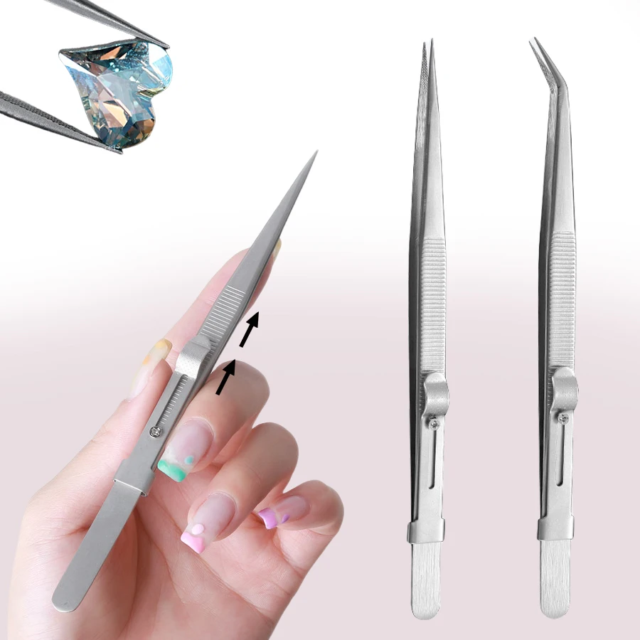 Pinça antiderrapante para arte em unhas, ponta fina para densidade de strass, contas de pedras preciosas, ferramenta de captação, aplicação de joias para unhas acrílicas