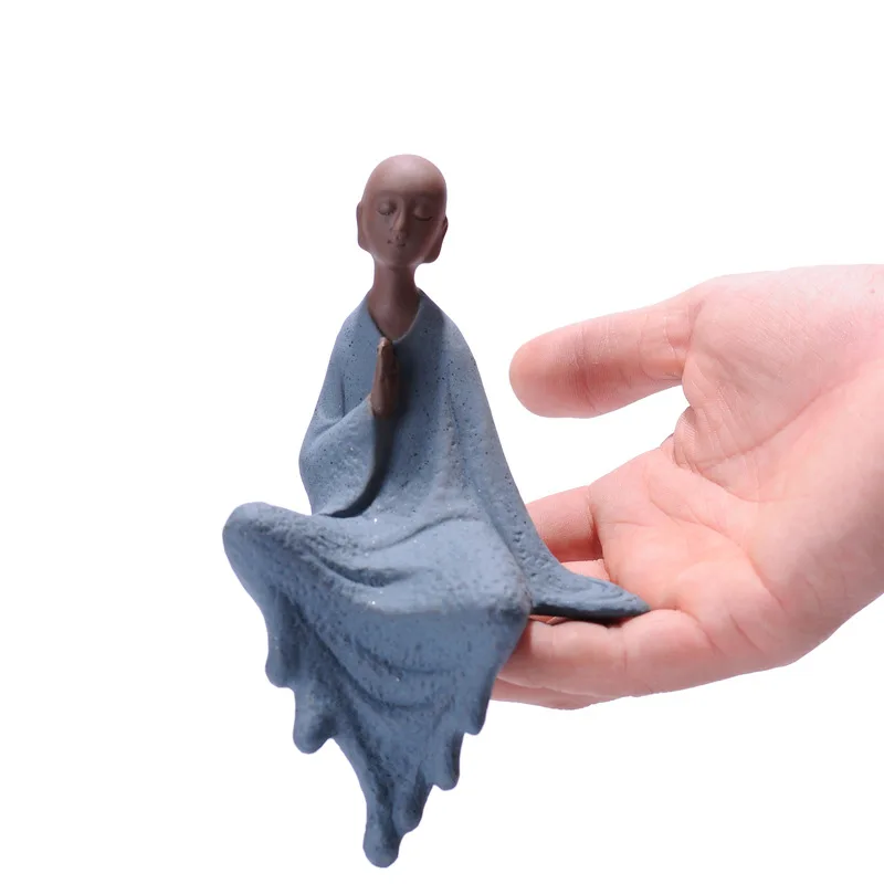 Purple Clay monk buddha sitting statues  zen creative ornaments home decoration monk gift  figurines tabletop handcrafts