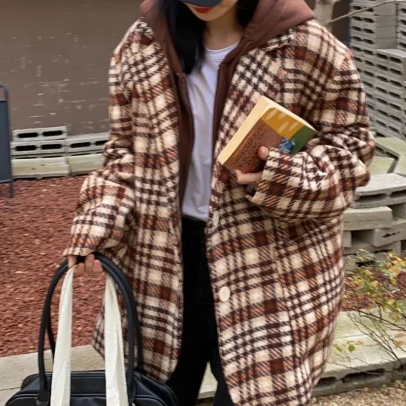 

Женские куртки средней длины, свободные однобортные женские пальто из шерсти и смесовой ткани, модное осеннее элегантное пальто с длинным рукавом, распродажа, новинка