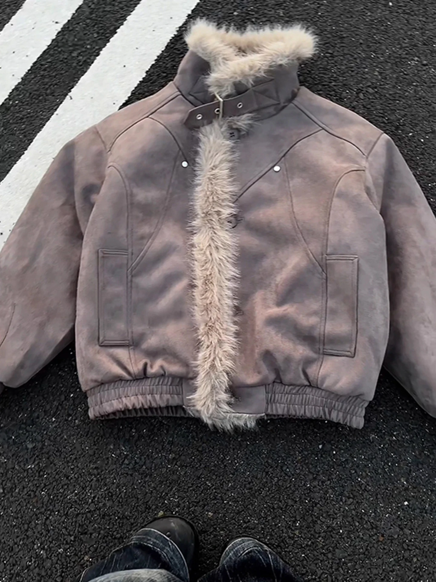 

Мужское замшевое пальто Jaet Thi, теплое зимнее пальто с большим меховым воротником, американская рабочая одежда, хлопковая одежда, молодежная мода