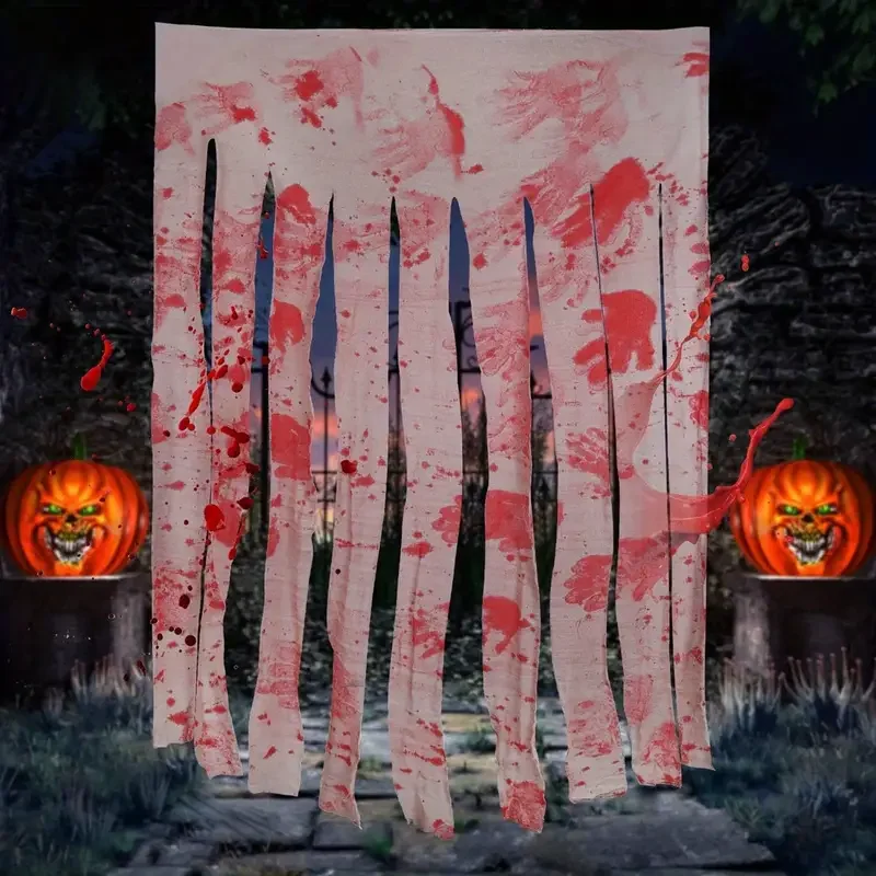 1-5 uds. Cortina de puerta con huella de sangre de Halloween, gasa, colgante de pared aterrador, Festival fantasma, escena de terror, decoración de fiesta, utilería