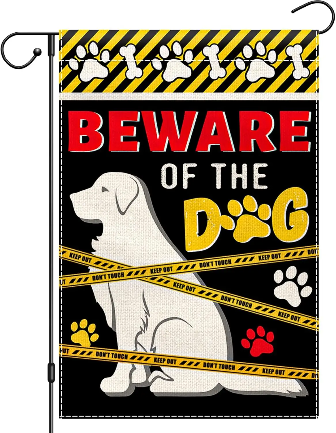 Beware of The Dog Garden Flag 12x18 Inch Double Sided, Paw Prints Yard Flag for Pet Lover, Funny Dogs Warning Garden Flags f zzo