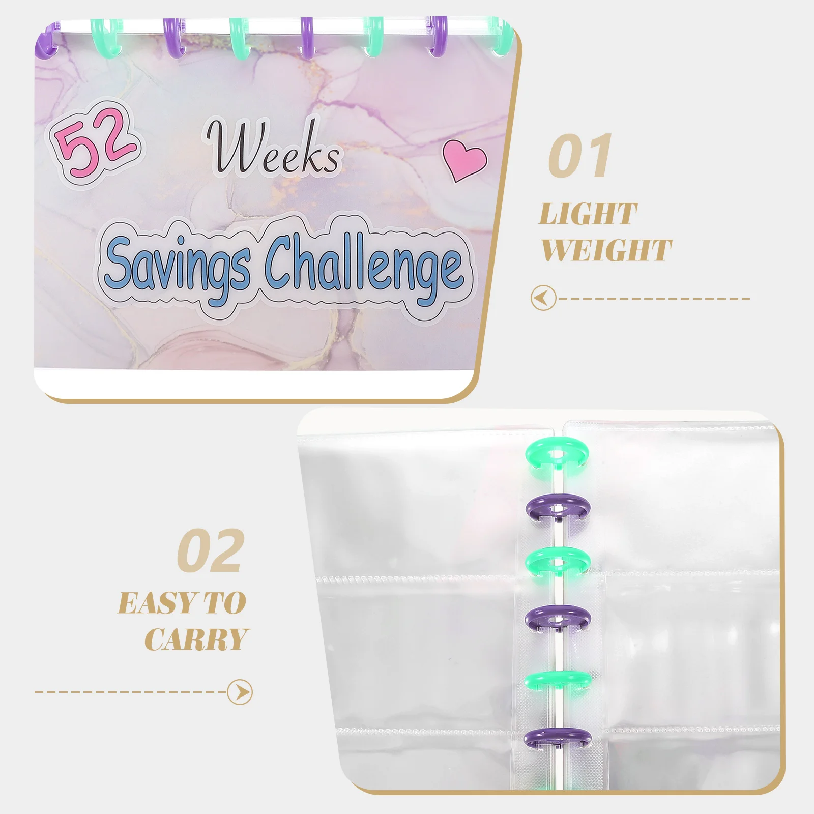 1Set Savings Challenge Binder Plastic Loose-Leaf Budget Cash Notepad Organizer for Home Office Travel Money Saving Record