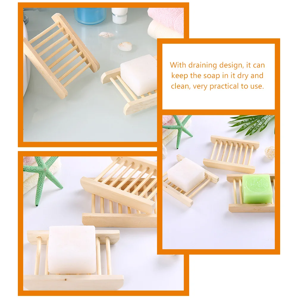 10 Pcs Soap Dish Bathroom Large No Punching Drain Storage Rack 10pcs Tray Wooden Holder Shower Bamboo Display Shelf