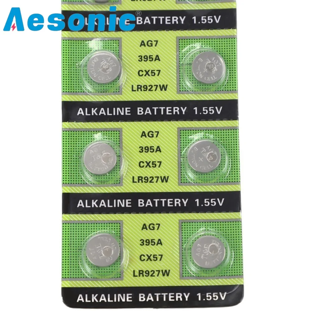 50PCS/5 Card AG7 Lithium Batteries 395 LR927 395AL926F SR927SW Button Battery Cell Battery for Watch Toys Control Calculator Toy