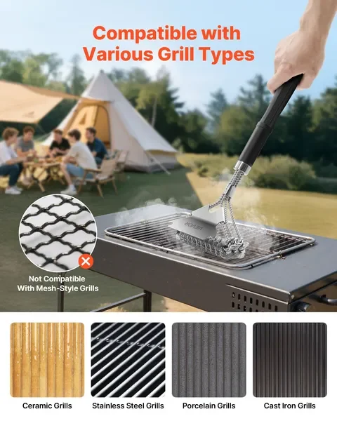 Щетка для гриля и скребок для барбекю, очиститель для гриля без щетины из нержавеющей стали 17 дюймов