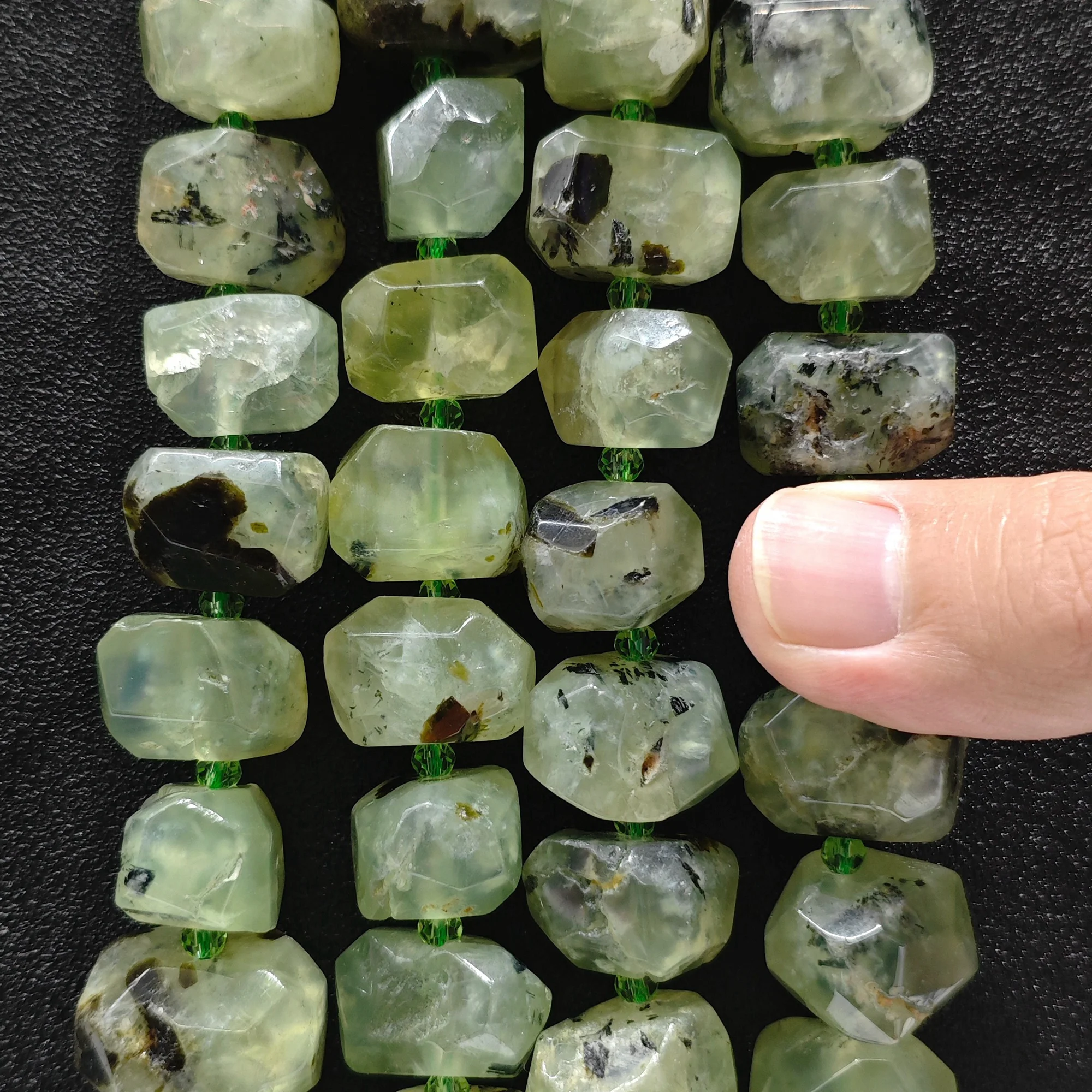 Green Prehnite Loose Beads Mineral Matrix Included Gemstone Irregular Faceted Strand DIY Bracelet Necklace Craft Supply Material