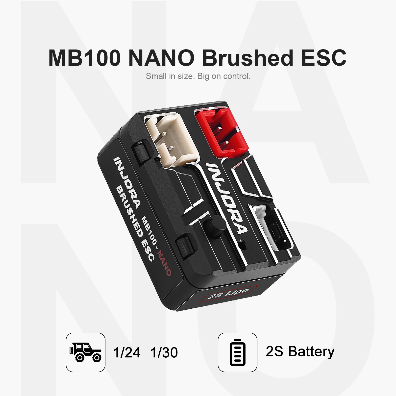 INJORA MB100 NANO Waterproof Brushed ESC 15A for 1/24 1/30 1/32 RC Crawlers SCX24 SCX30 view 4