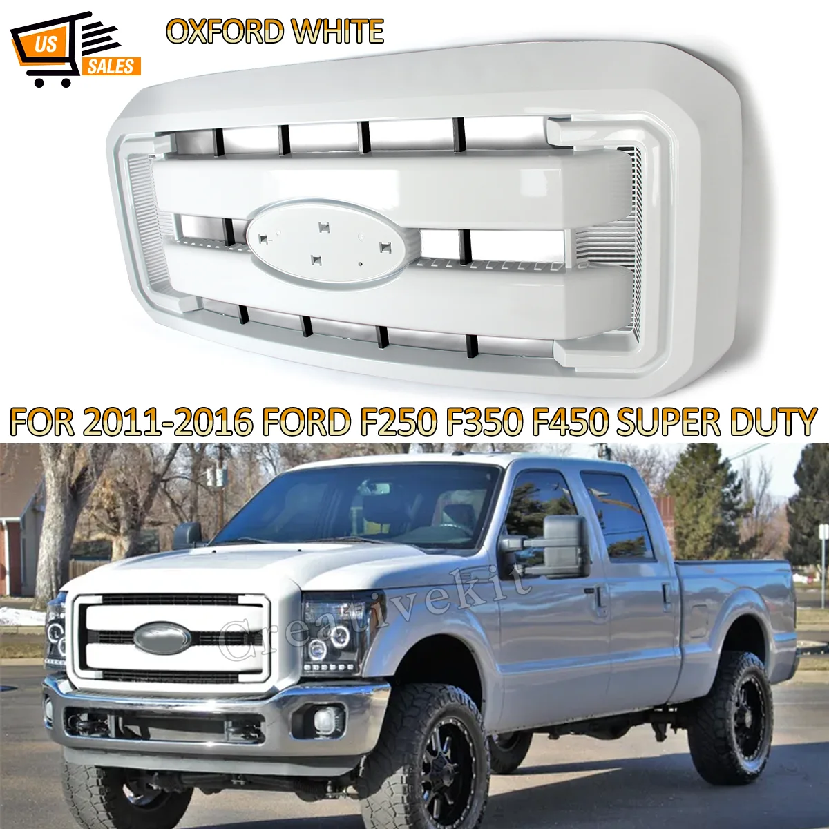 Front Upper Grille Modified Grills For Ford F250 F350 F450 F550 Super Duty 2011-2016 Oxford White Front Bumper Racing Grills