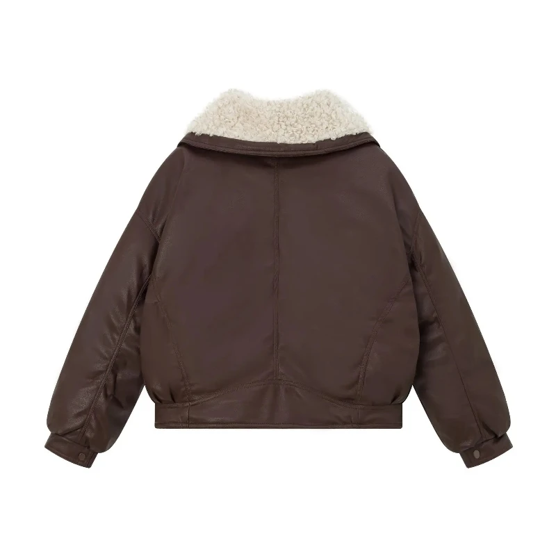 Lamb Wool Big Collar Unwashed Cotton Coat for Women in Winter 2025 New Thick and Warm College Style Leather Jacket