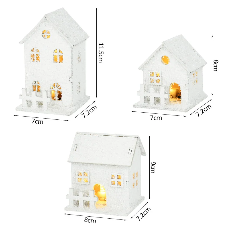 Christmas LED Light Wooden House Whit Snow Luminous Cabin Christmas Tree Hanging Ornament Glowing Castle Kids Gift New Year 2024