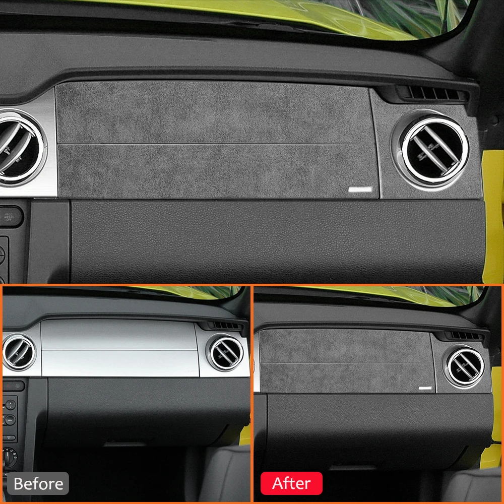 For Ford Mustang 2005-2009 Soft Suede Fabic Car Co-Pilot Instrument Panel Trim Strips Interior Accessories Decoration Sticker