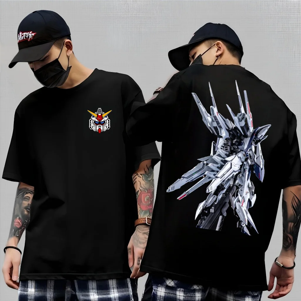

Gundam Japanese Anime Printed Pure Cotton T-shirt Men and Women High Quality Loose Casual Summer Breathable T-shirt Streetwear