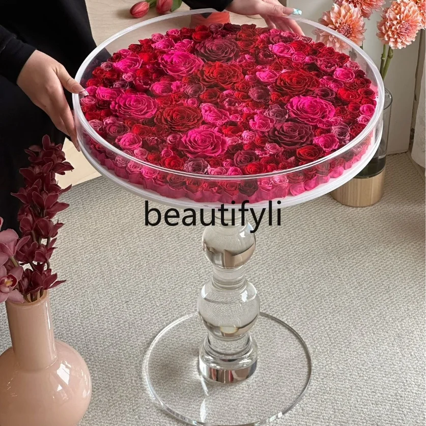 

Light Luxury Creative Home Red Rose Bedside Table Transparent Acrylic Coffee Table Housewarming Gift