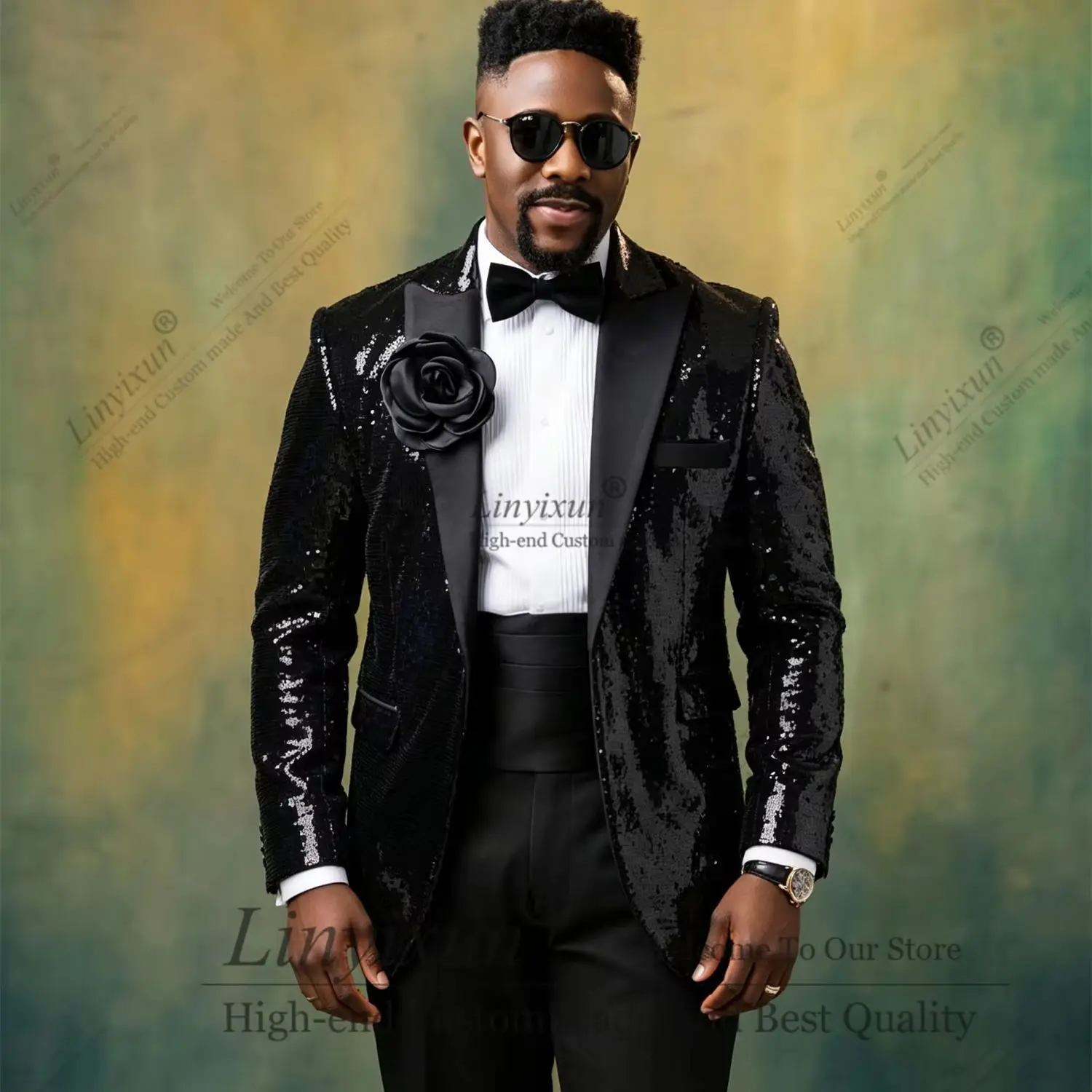 The latest sequin design Tuxedos Men Suits Customized 2 Pieces Sets Groom Wedding Blazers Slim Fit Male Party ropa hombre