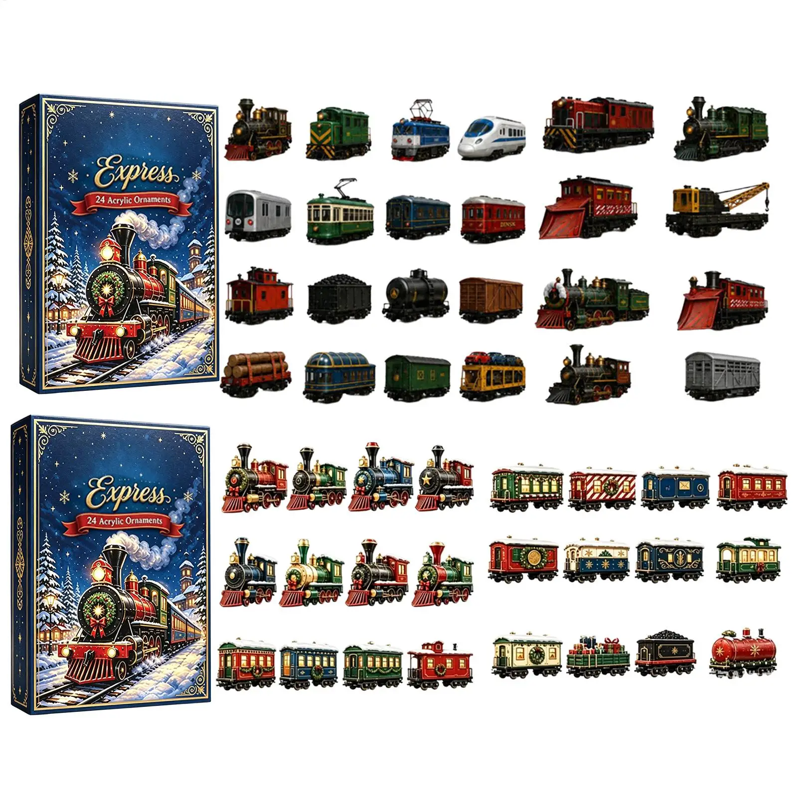 Christmas Advent 2D Acrylic Rail Vehicles Festival Pendants 24 Day Countdown Train Xmas Ornament Home Tree Holiday Decorations