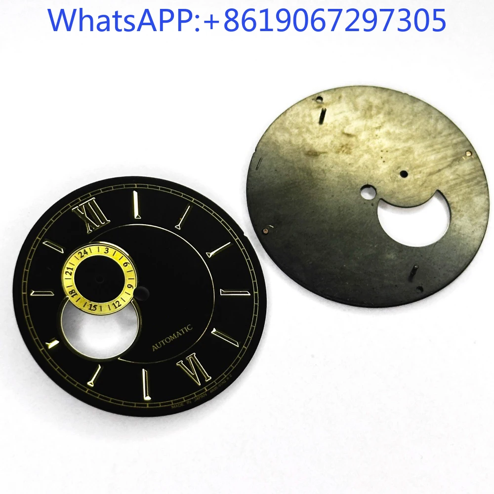 Preto ouro numeral romano sunburst textura relógio dial adequado para movimento nh35/39 vintage universal mod peças acessório