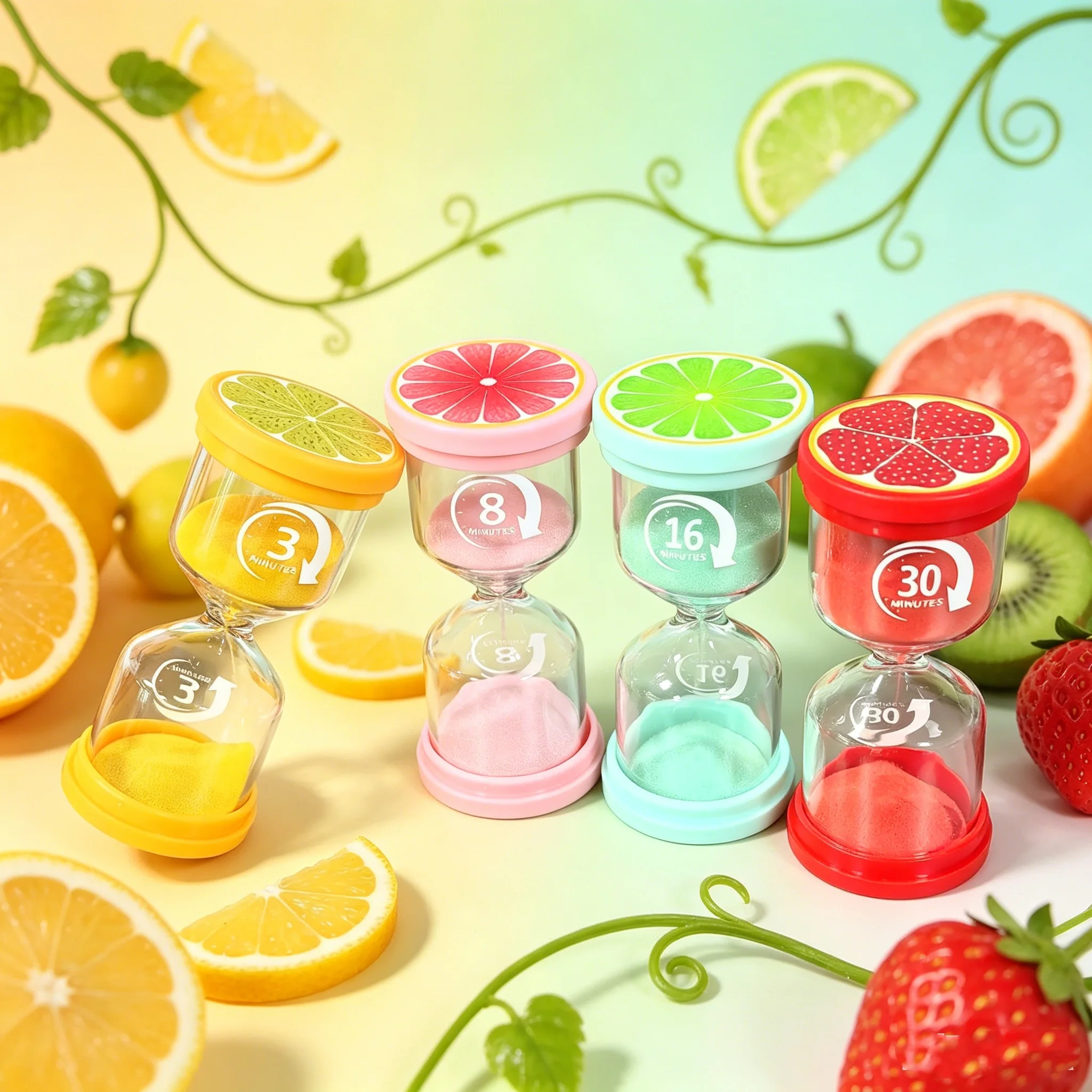 Fruit Design Hourglass Timer - 3/8/16/30 Minutes Colorful Sand Clock, No Ticking, Perfect for Time Management, Home Decor & Gift