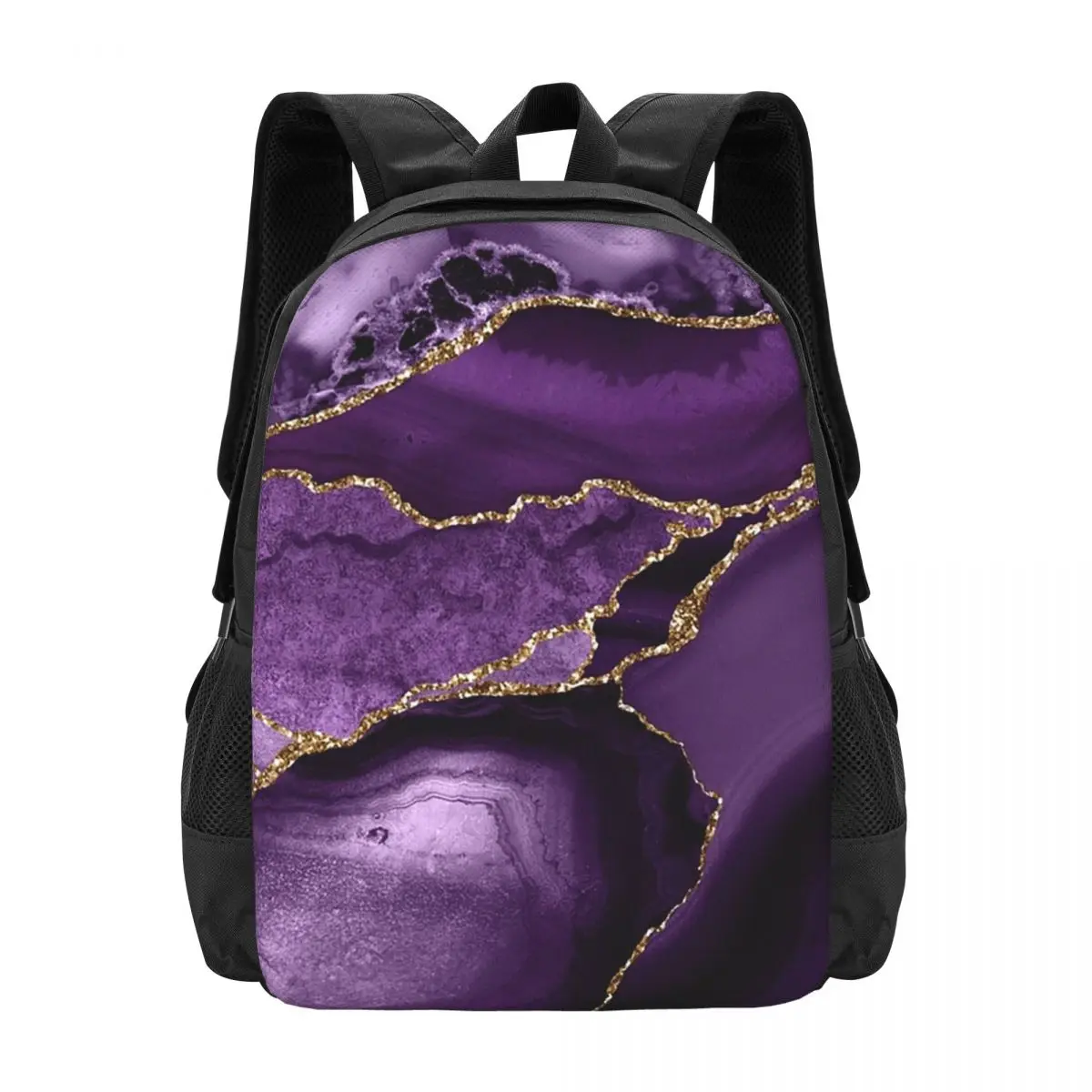 

Purple Faux Marble Abstract Landscap Backpack Hot Sale Daypack Large Capacity BookBag School Bag Shoulder Bags for Men Women