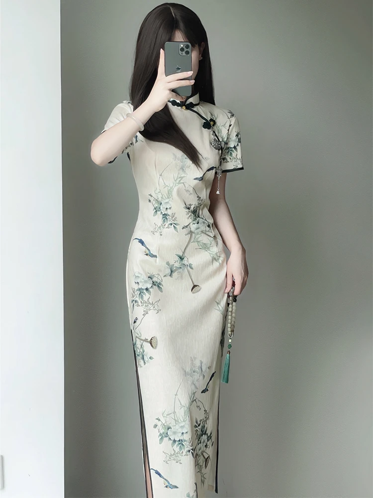 Ele Floral Print Young Girl's Dr Retro Chinese Sle Tea Ceremony Clothing Simple…