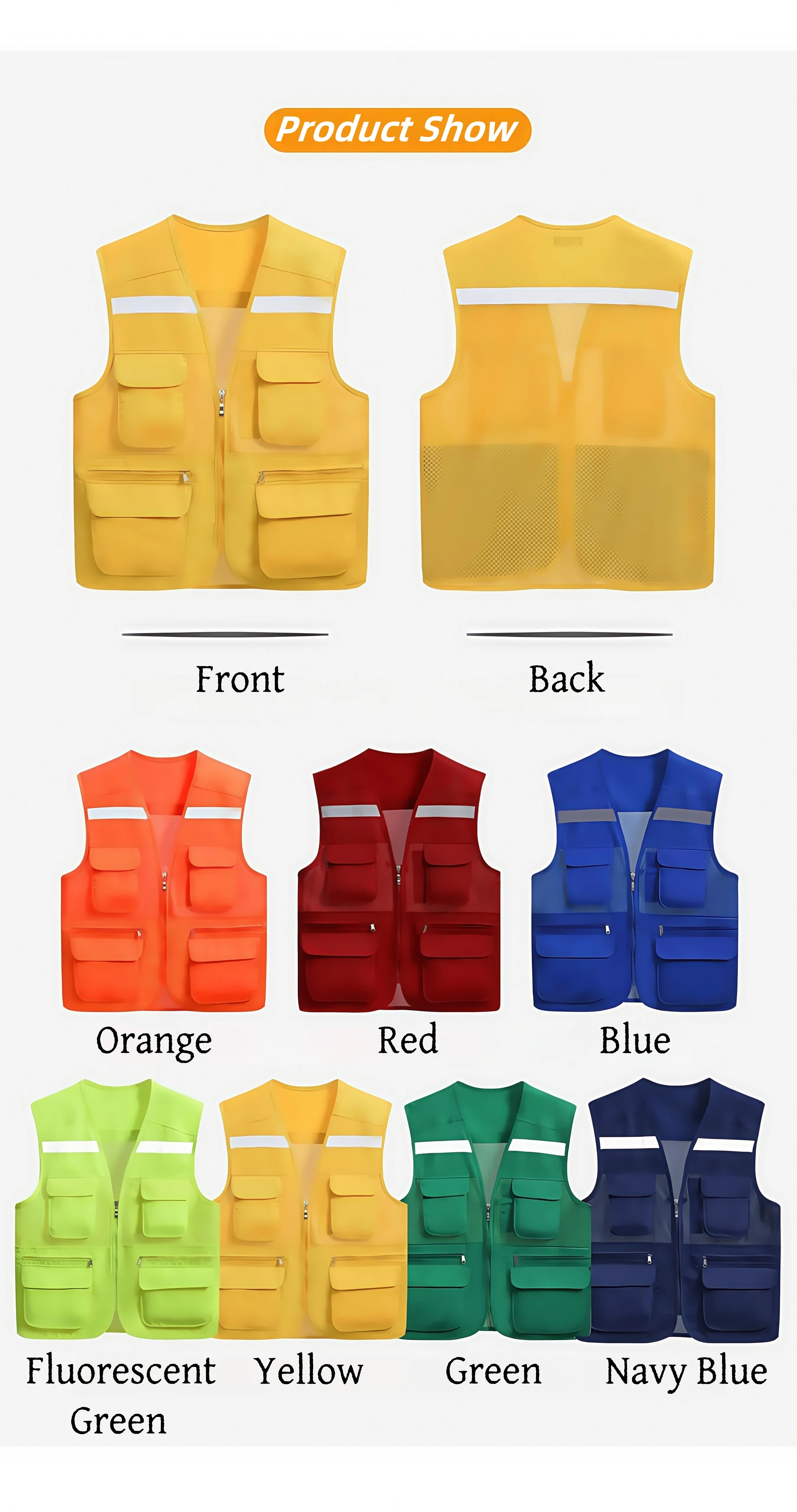 

Breathable mesh fabric multi-pocket large capacity and durable multiple colors workwear team clothes custom logo