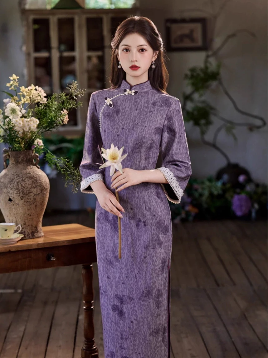 

Chinese Style Qipao Sexy Women Plus Size Cheongsam Vintage Classic Chinese Dress Jacquard Long Vestidos 3XL Oriental Gown