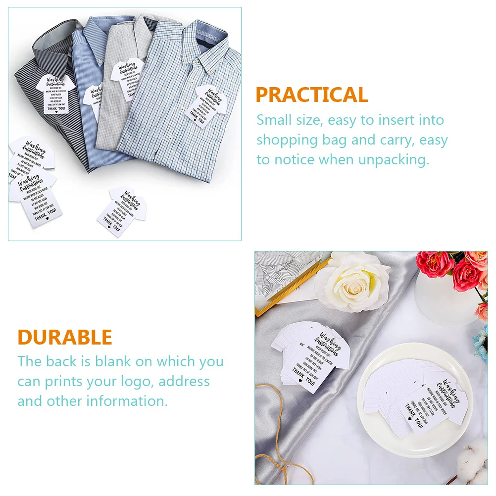 

100Pcs Durable T-Shirt Wash Guide Tags for Small Business Packaging Inserts Easy to Write Custom Info