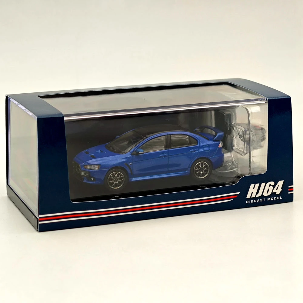 Hobby Japan 1/64 Lancer Evolution X Final Edition w/Engine Display Model Lighting Blue(M) Black Roof HJ642053CBL Diecast Car