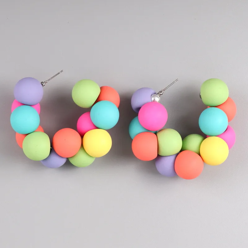 

1 Pair of Sweet and Colorful Candies Colorful Ball Personalized Sweet and Cool Girl C-shaped Earrings Jewelry 1 Dollar Items