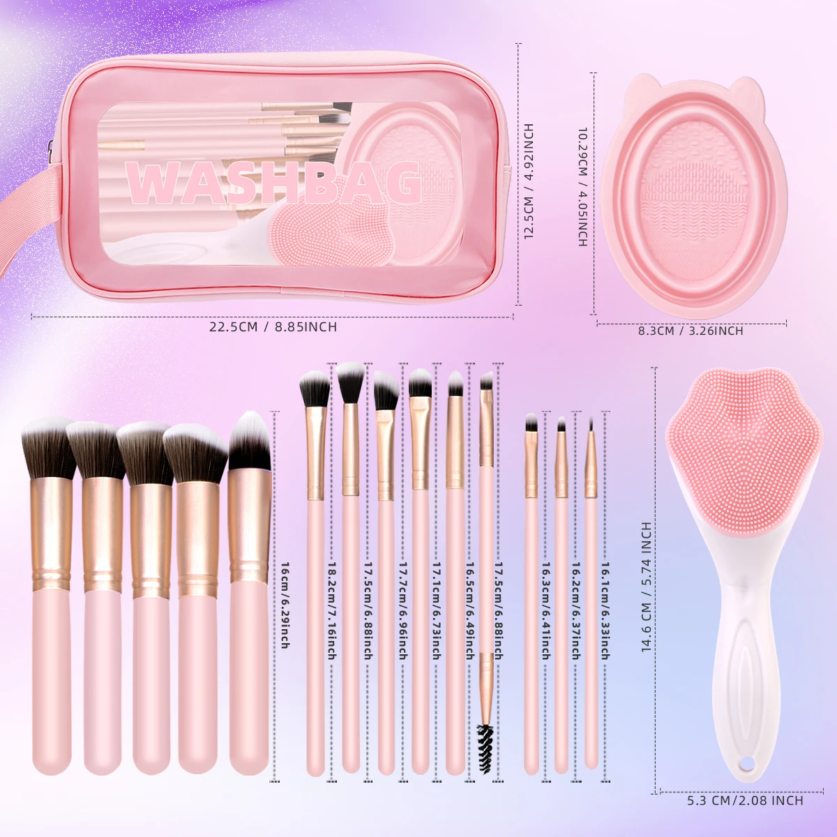 17-teiliges professionelles Make-up-Pinsel-Set für Damen, Make-up-Pinsel, Aufbewahrungstasche, Waschpinsel und andere Weihnachts- und Thanksgiving-Geschenke