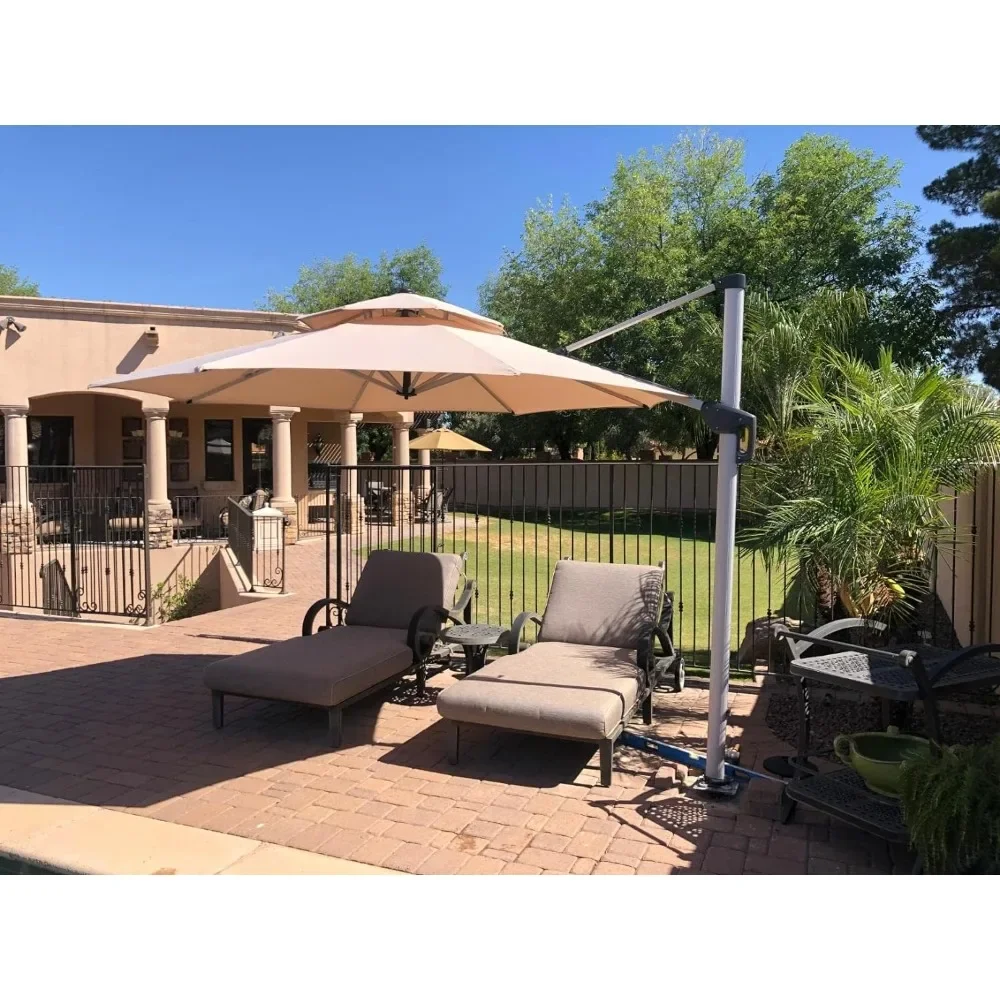 Parasol rond d'extérieur de 10 pieds, coupe-vent, en porte-à-faux, pour terrasse de piscine, jardin