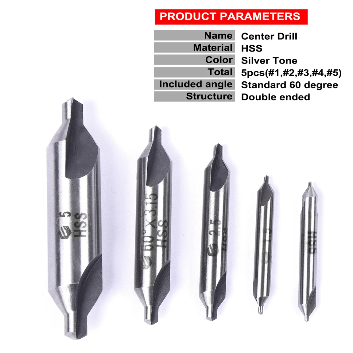 

5pcs HSS Combined Center Drills Set 60 Degree Countersinks Angle Drill Bit 1.0-5mm Metal Centering Dril Bit Spotting Drill