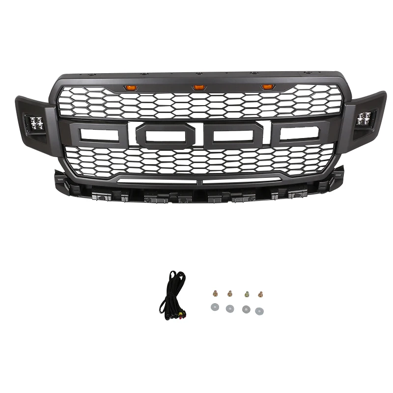 Raptor Style Painted Gray Mess Grille With light Fit For 18-20 Ford F150