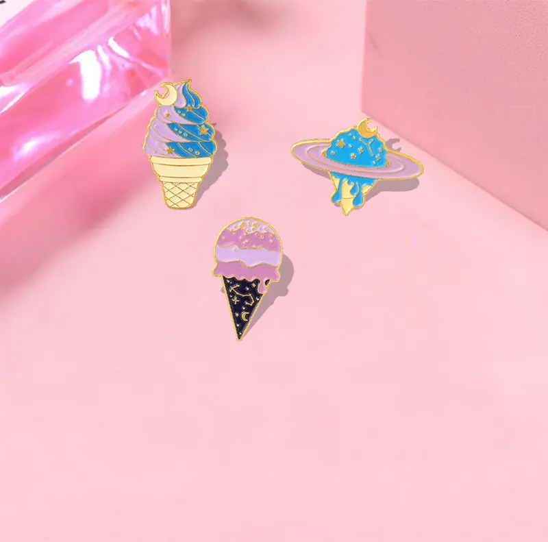 Enamel Pin Custom Cupcake Dessert Brooches Badges for Bag Clothes Cartoon Playful Universe Jewelry Gift for Kid Planet Ice Cream