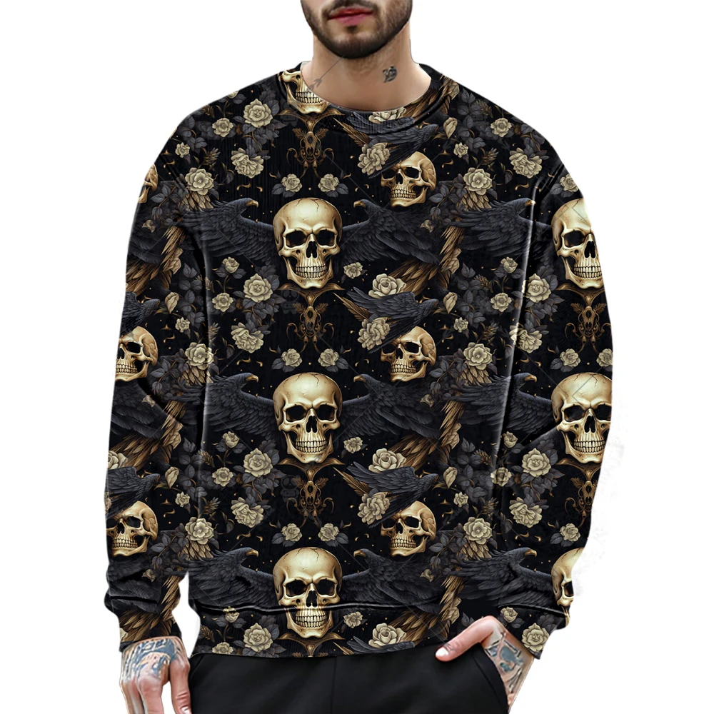 

New Funny 3D Skull Printed Men's Sweatshirts Fashion Trend Harajuku Oversized Tops Autumn Casual Crew Neck Pullover Men Clothing