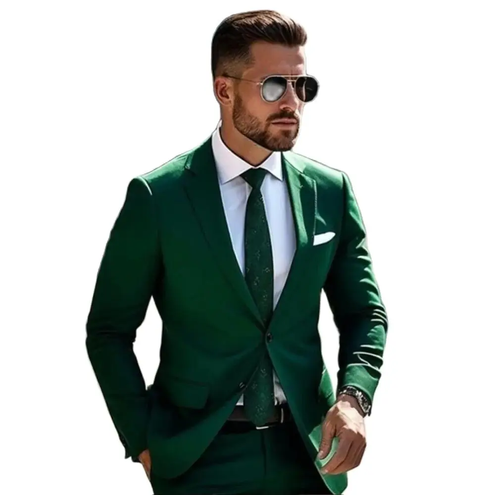 Green Business Suits Men Single Breasted Jacket Vest Pants 3 Pieces Groom Wedding Tuxedos Bespoke Male Dinner Party Prom Blazers