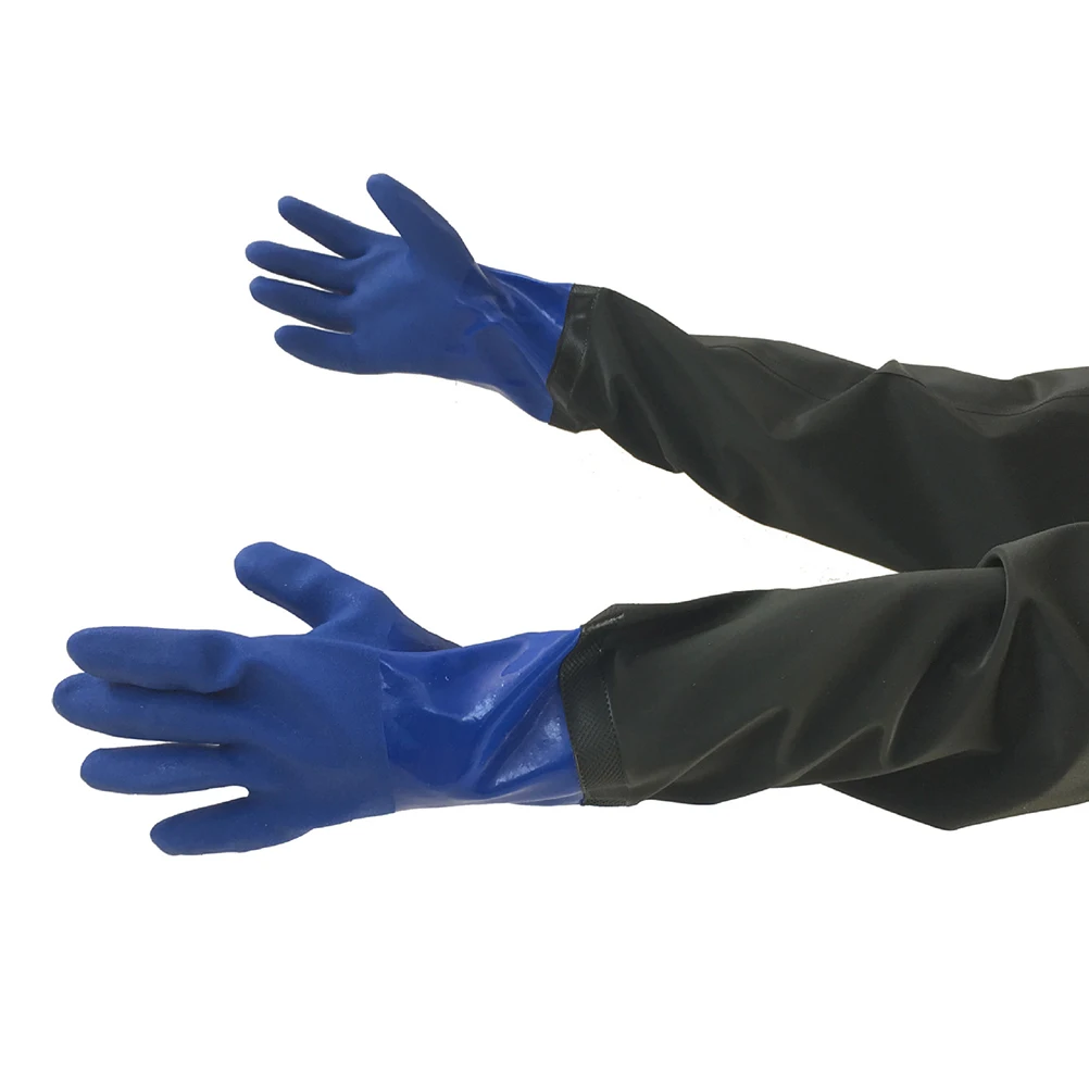 

PVC Gloves Oil Proof Thicken Wear Resistant Extended Black Industrial Waterproof Durable Anti Slip Gloves Car Cleaning Kitchen
